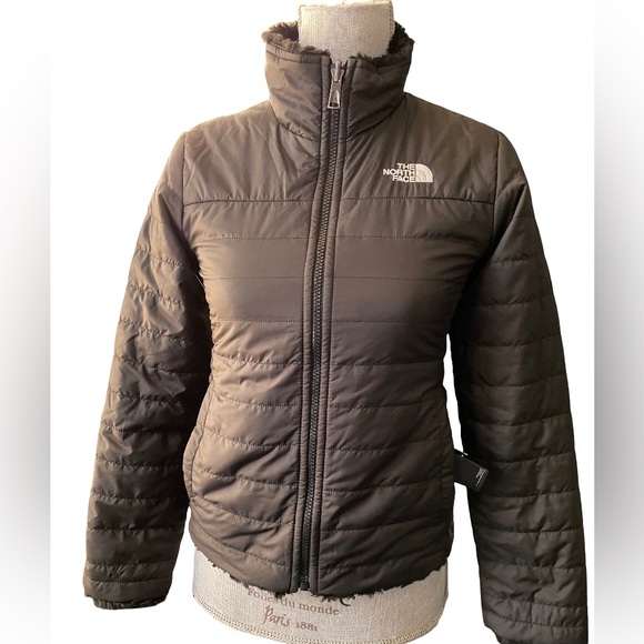 The North Face Girls Black Reversible Jacket Mossbud Swirl Full Zip Medium 10/12 - Picture 1 of 5